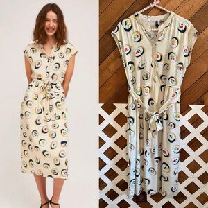Compania Fantastica cream Sushi print midi dress with tie belt size XS